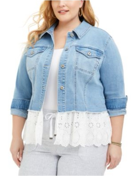 *New* Sz 20w Style & Co Denim & Eyelet Lace Jacket